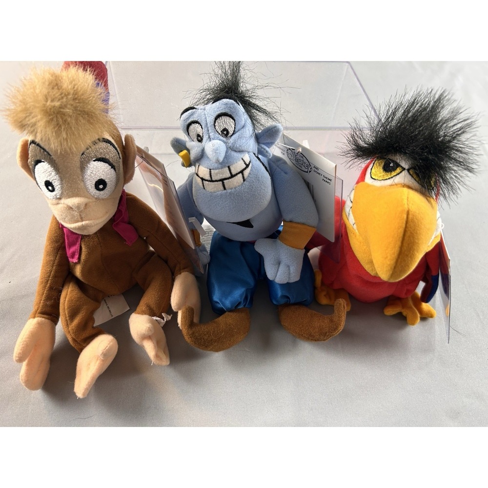 Disney Aladdin Bean Bag Plush‎ Lot Abu Genie Iago w Tags Vintage